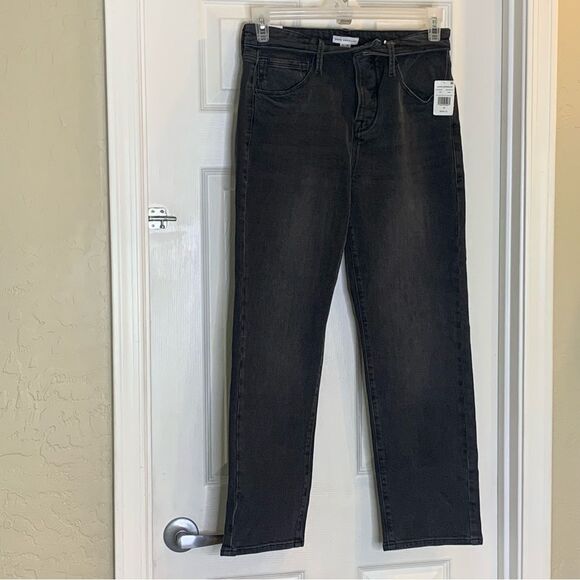 Good American Good Vintage Fold Over Waist Black Jeans Size 10 - Picture 3 of 13